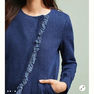 AG Adriano Goldschmeid Delia Denim Jacket Pockets Moto Frayed Trim Sz M